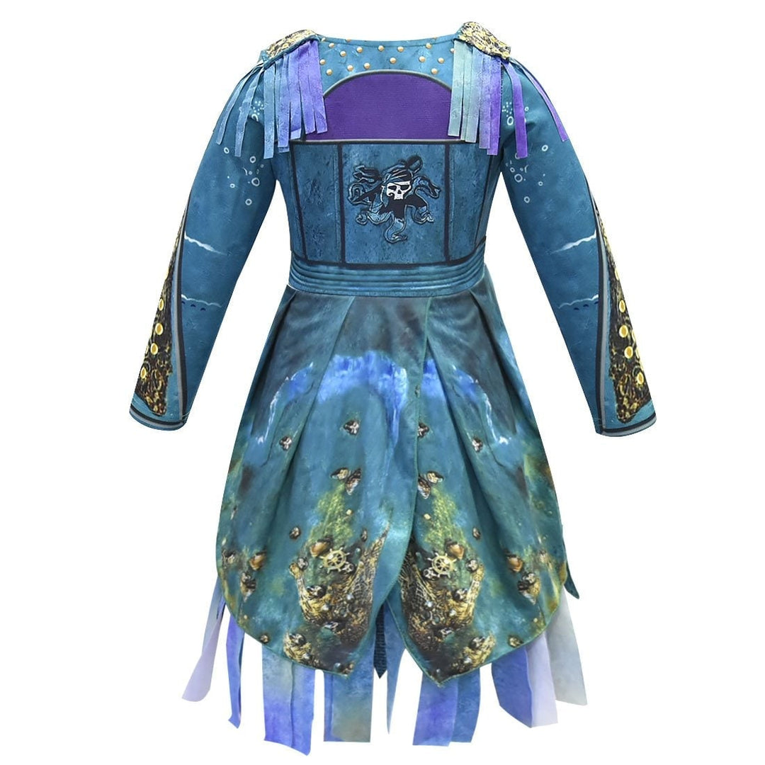 Halloween-piratenkostuum voor kinderen, jurkoutfit met schedelprint en gerafelde zoom