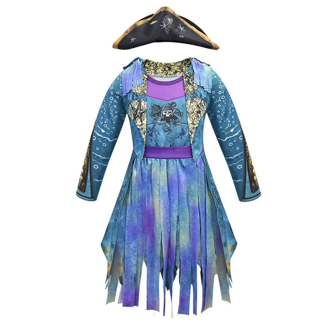 Halloween-piratenkostuum voor kinderen, jurkoutfit met schedelprint en gerafelde zoom