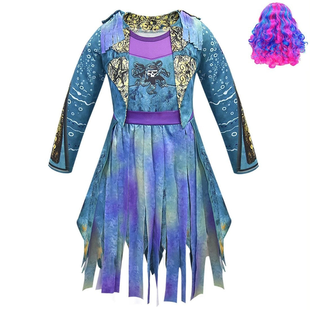 Halloween-piratenkostuum voor kinderen, jurkoutfit met schedelprint en gerafelde zoom