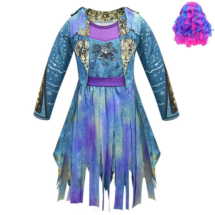 Halloween-piratenkostuum voor kinderen, jurkoutfit met schedelprint en gerafelde zoom