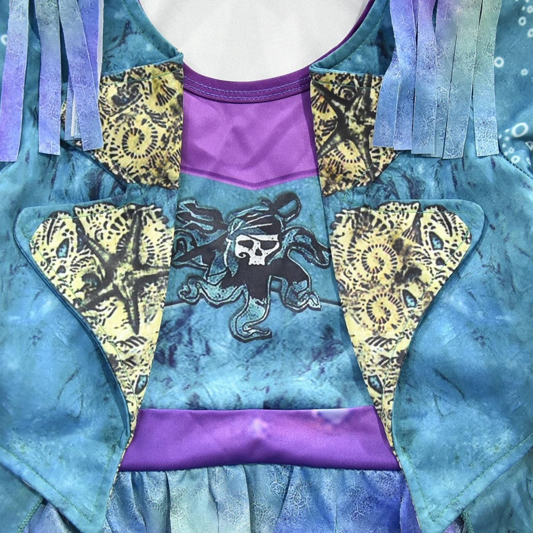 Halloween-piratenkostuum voor kinderen, jurkoutfit met schedelprint en gerafelde zoom