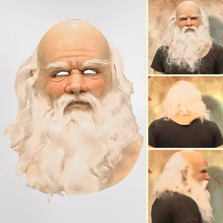 Halloween-kerstmankostuummasker voor kinderen met realistische baard en haar voor een eng kerstfeest