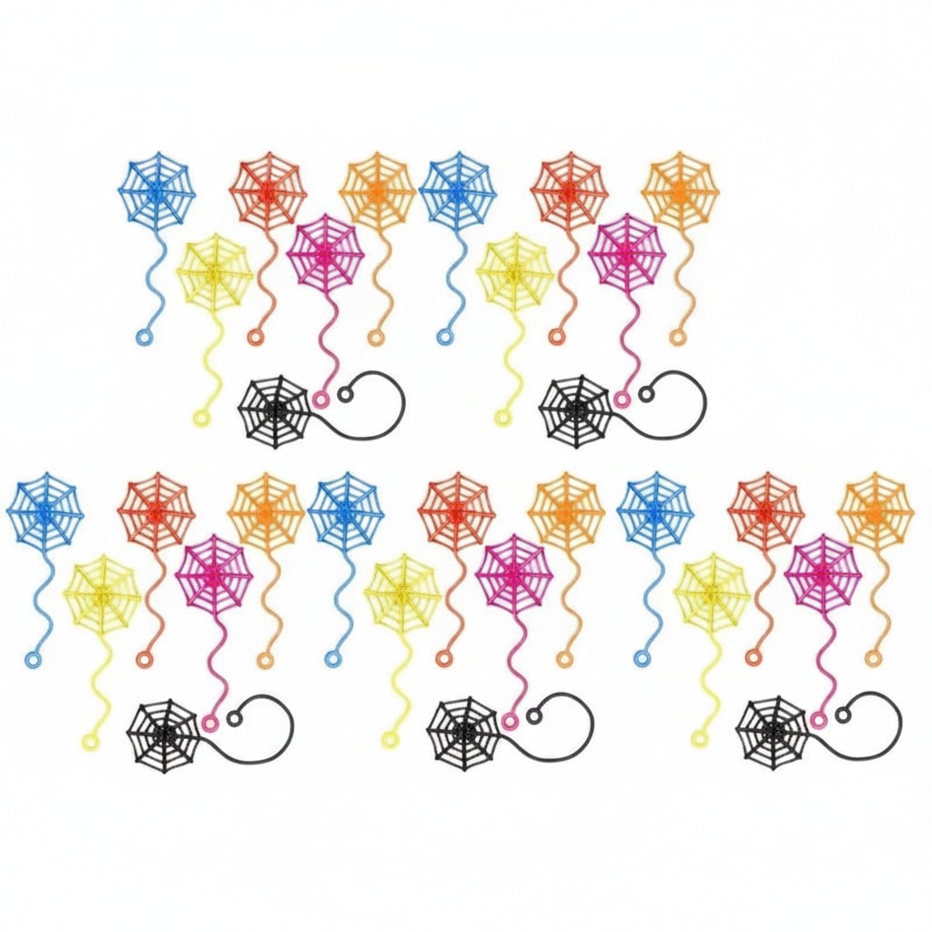 Halloweendecoratie voor kinderen: kleverige spinnenweb-uitdeelcadeautjes, rekbare neon raamstickers met golvende staart
