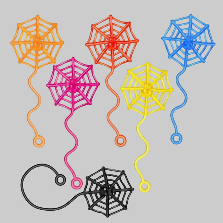 Halloweendecoratie voor kinderen: kleverige spinnenweb-uitdeelcadeautjes, rekbare neon raamstickers met golvende staart