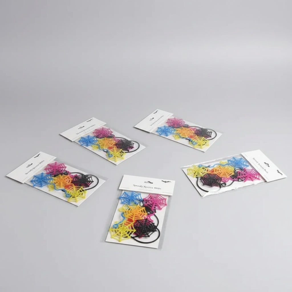 Halloweendecoratie voor kinderen: kleverige spinnenweb-uitdeelcadeautjes, rekbare neon raamstickers met golvende staart