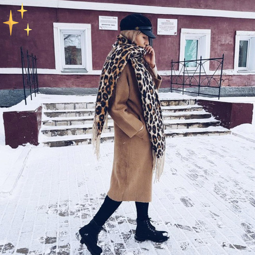 Trendy Luipaardprint XL Wollen Sjaal - Sophia