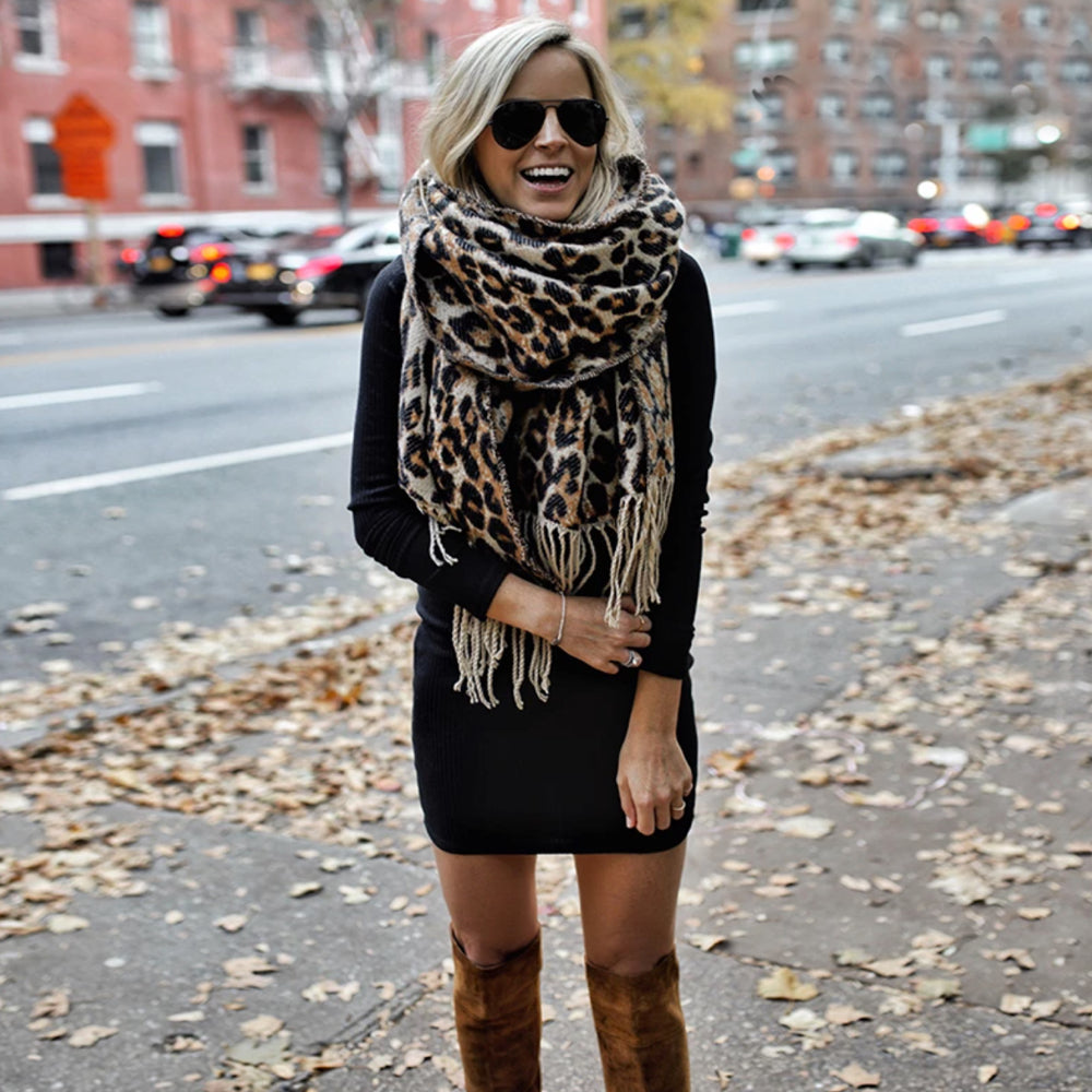Trendy Luipaardprint XL Wollen Sjaal - Sophia