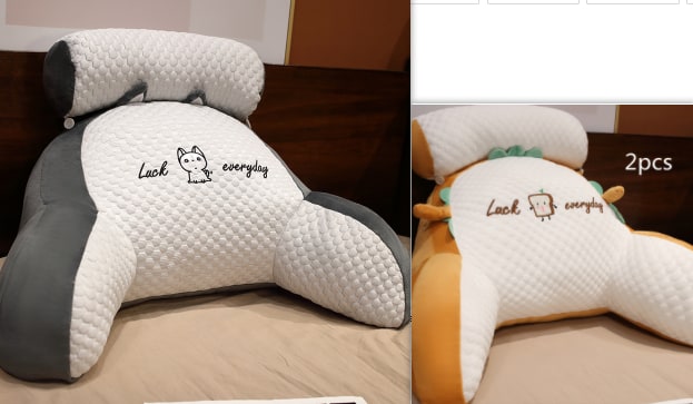 Lendensteunkussen met leesrugsteun, armleuningen en afneembare nekrol voor in bed
