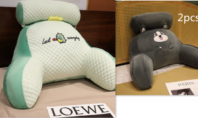 Lendensteunkussen met leesrugsteun, armleuningen en afneembare nekrol voor in bed