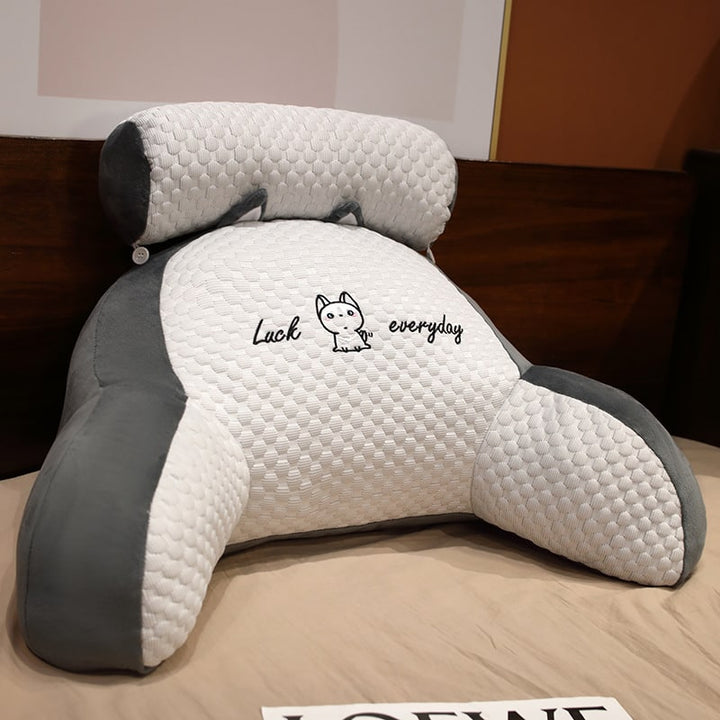 Lendensteunkussen met leesrugsteun, armleuningen en afneembare nekrol voor in bed