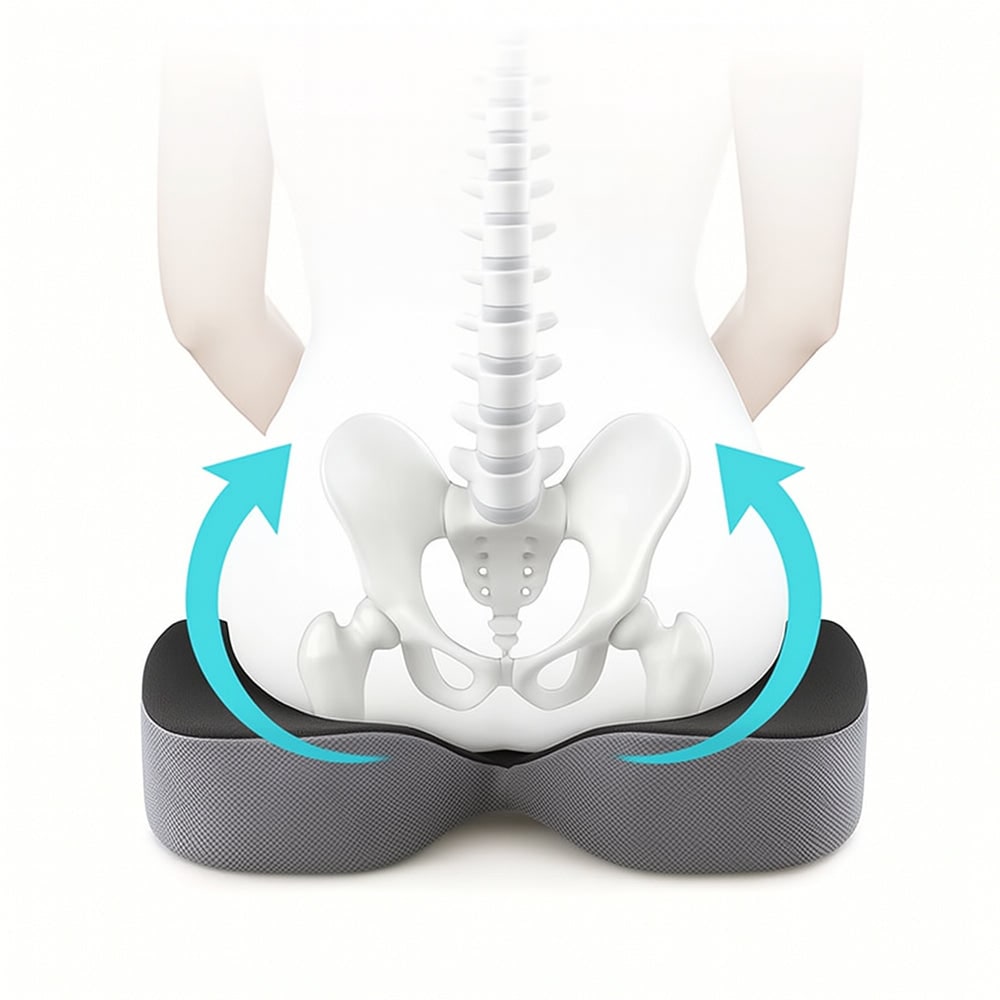 Ergonomisch bureaustoelkussen van traagschuim met orthopedische stuitontlasting en gellaag