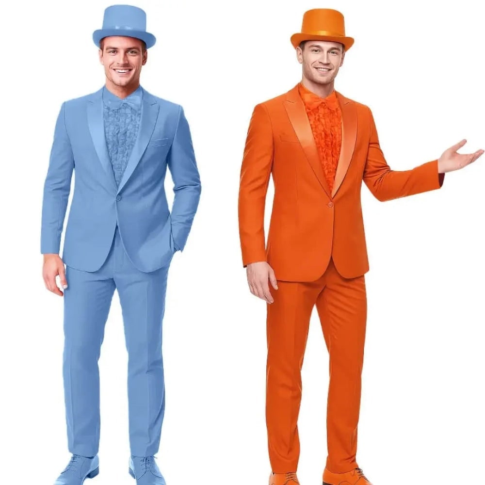Halloween smokingkostuum voor heren, galapak voor schoolbal met overhemd met ruches, strikje en hoge hoed
