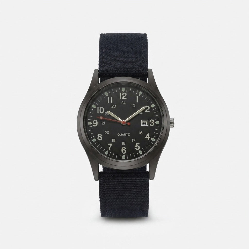 Militair horloge met nylon band – waterdicht, schokbestendig, met lichtgevende wijzers