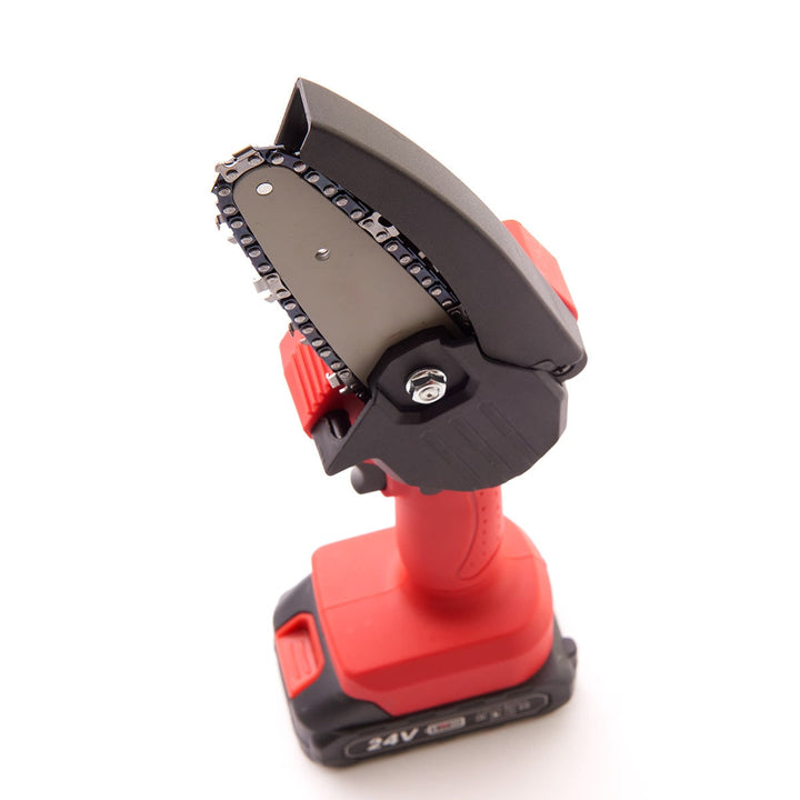 Mini kettingzaag draadloos met 24V oplaadbare accu en veiligheidsbeschermer, compact