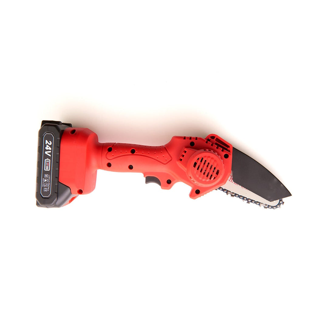 Mini kettingzaag draadloos met 24V oplaadbare accu en veiligheidsbeschermer, compact