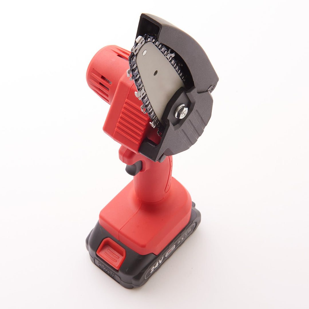 Mini kettingzaag draadloos met 24V oplaadbare accu en veiligheidsbeschermer, compact