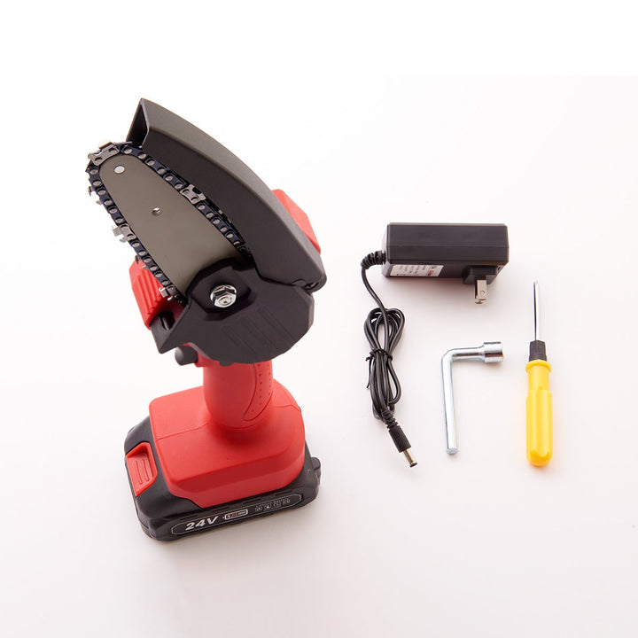 Mini kettingzaag draadloos met 24V oplaadbare accu en veiligheidsbeschermer, compact