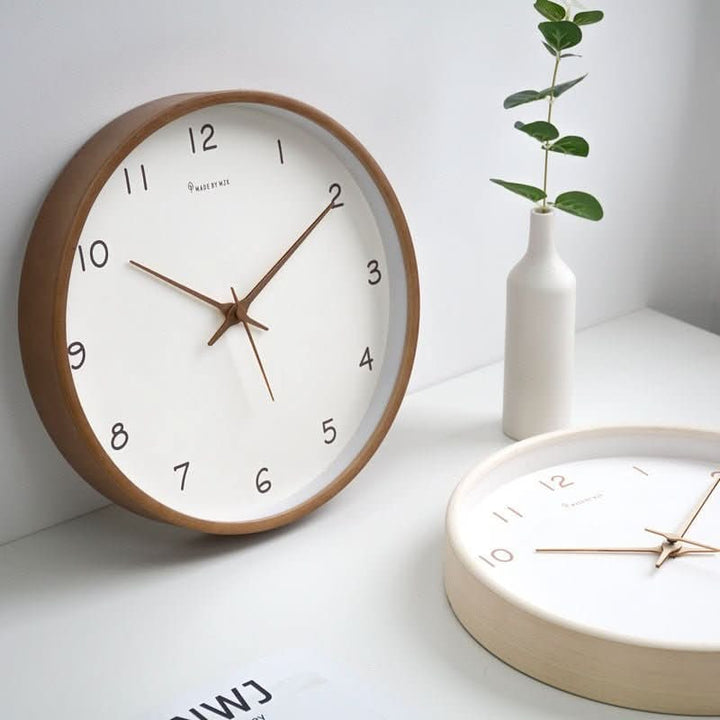 Minimalistische analoge houten wandklok, stil, rond, 10 inch, geruisloos