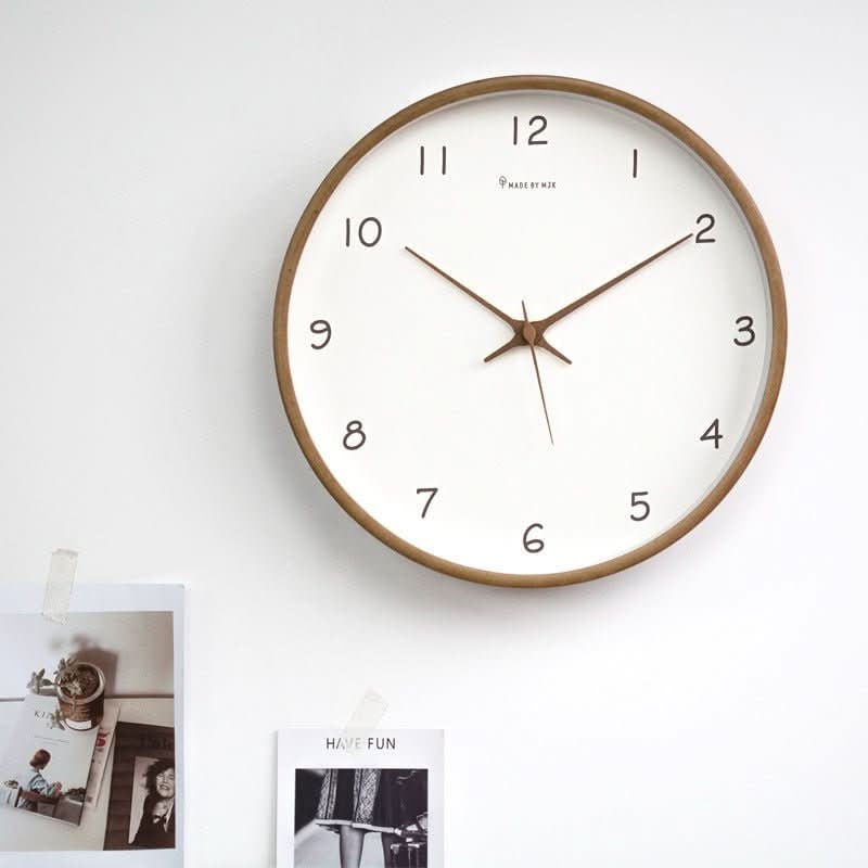 Minimalistische analoge houten wandklok, stil, rond, 10 inch, geruisloos
