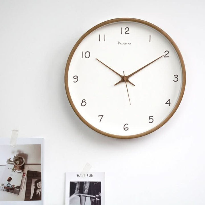 Minimalistische analoge houten wandklok, stil, rond, 10 inch, geruisloos