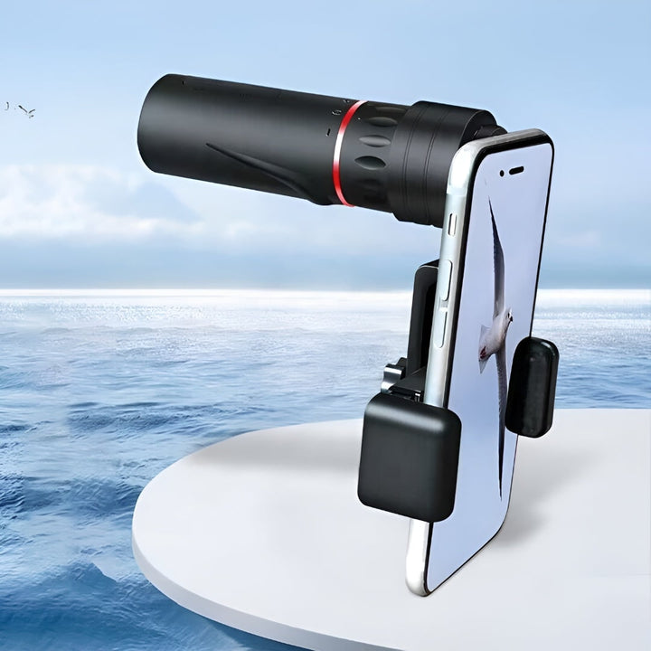 Monoculaire telescoop zakformaat draagbaar met smartphone-adapter en matzwarte afwerking compact