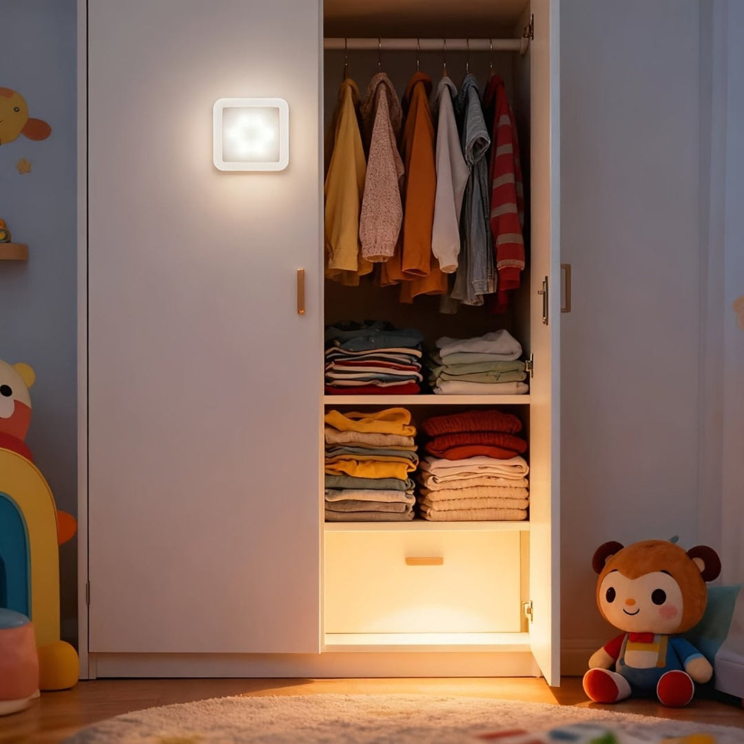 Bewegingssensor nachtlampje met 6 LED-lampjes op batterijen zelfklevend wandmontage