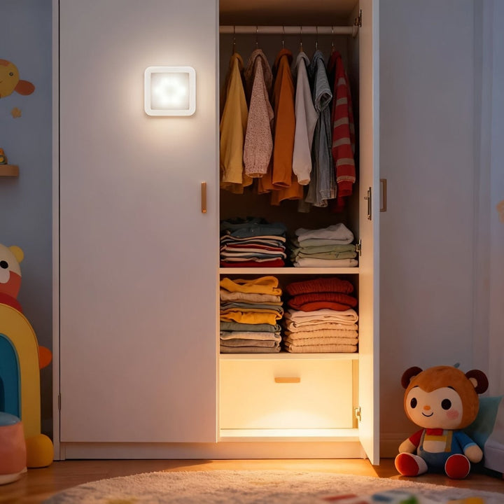 Bewegingssensor nachtlampje met 6 LED-lampjes op batterijen zelfklevend wandmontage