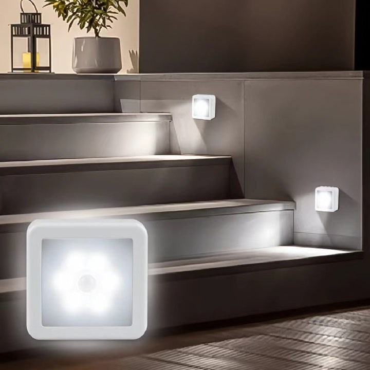 Bewegingssensor nachtlampje met 6 LED-lampjes op batterijen zelfklevend wandmontage