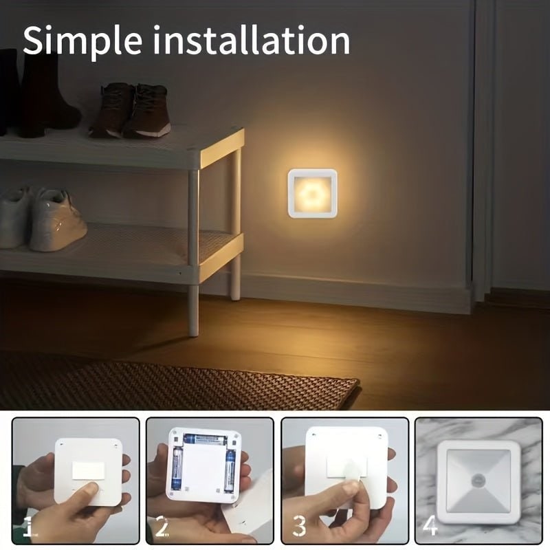 Bewegingssensor nachtlampje met 6 LED-lampjes op batterijen zelfklevend wandmontage