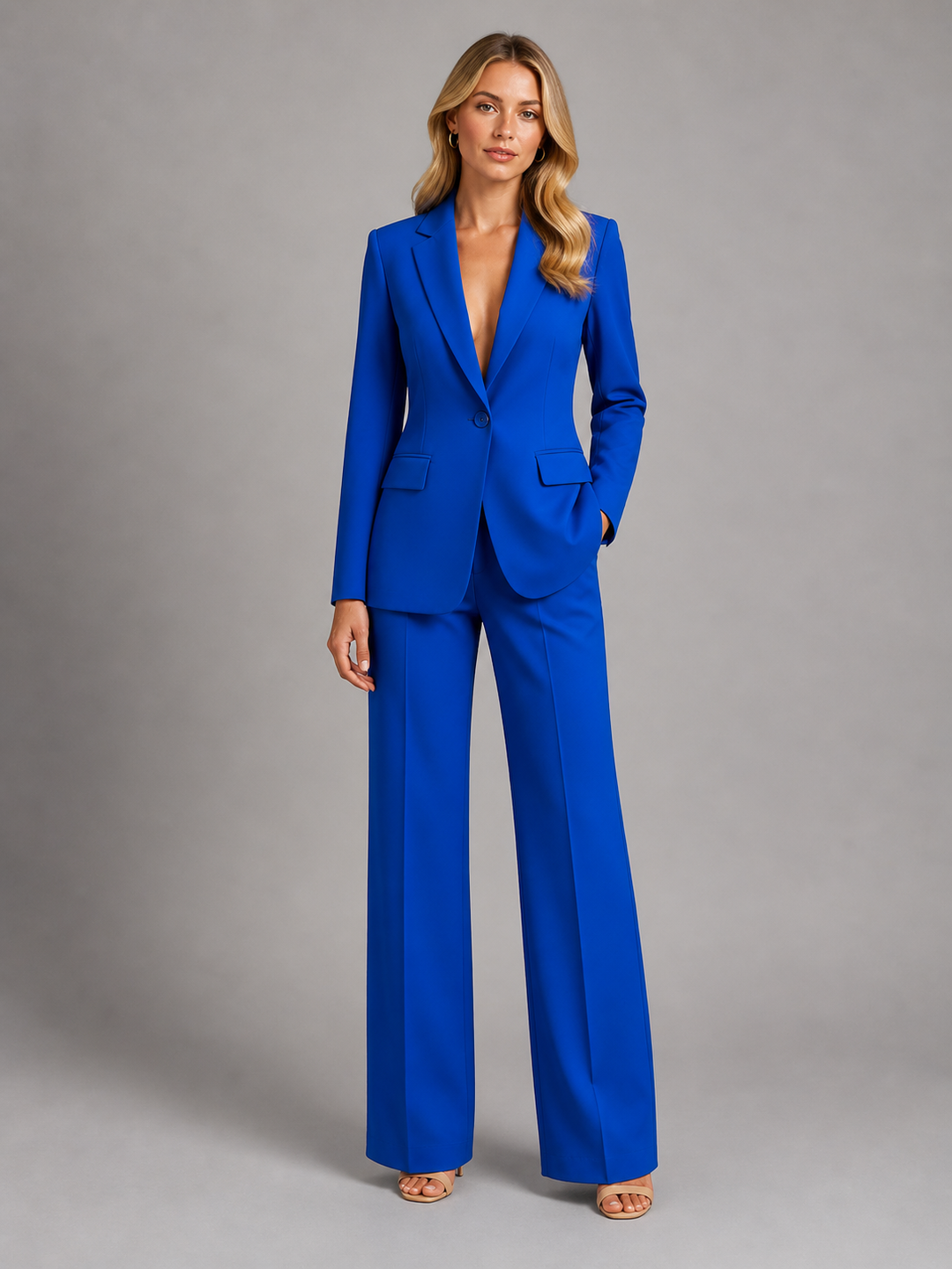 Tweedelig damespak met blazer en wijde broek