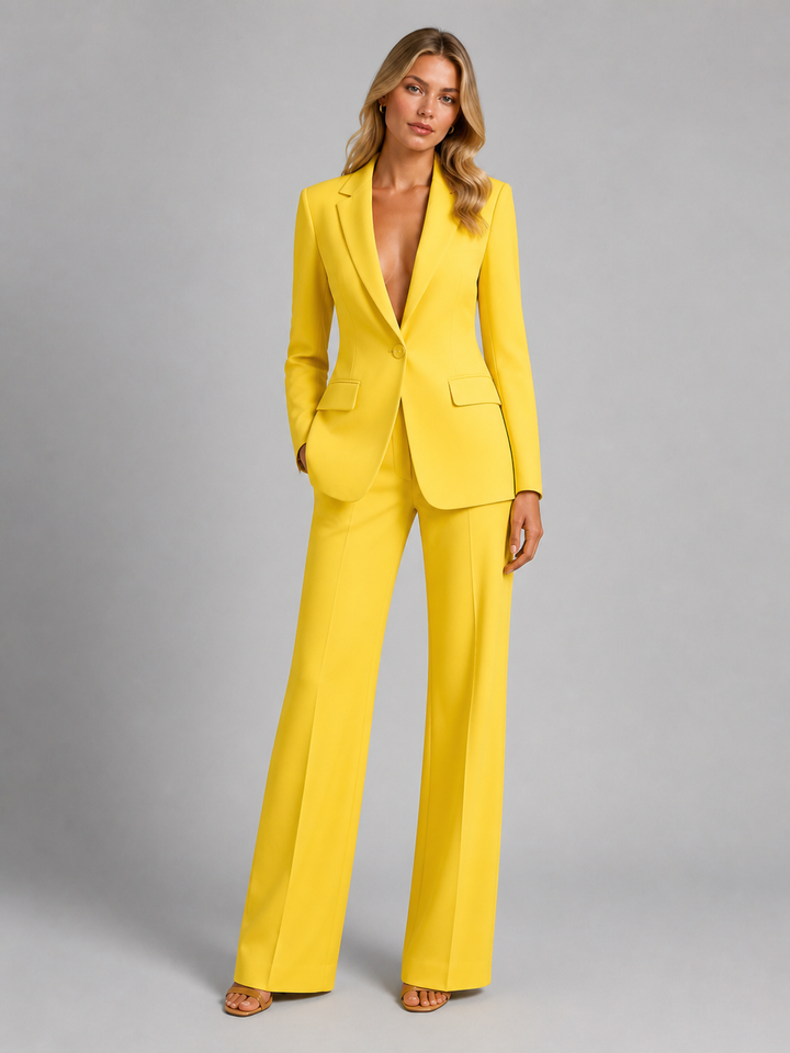 Tweedelig damespak met blazer en wijde broek