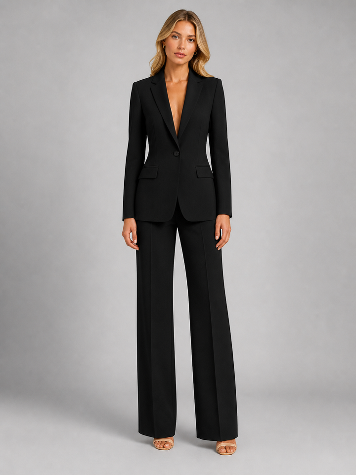 Tweedelig damespak met blazer en wijde broek