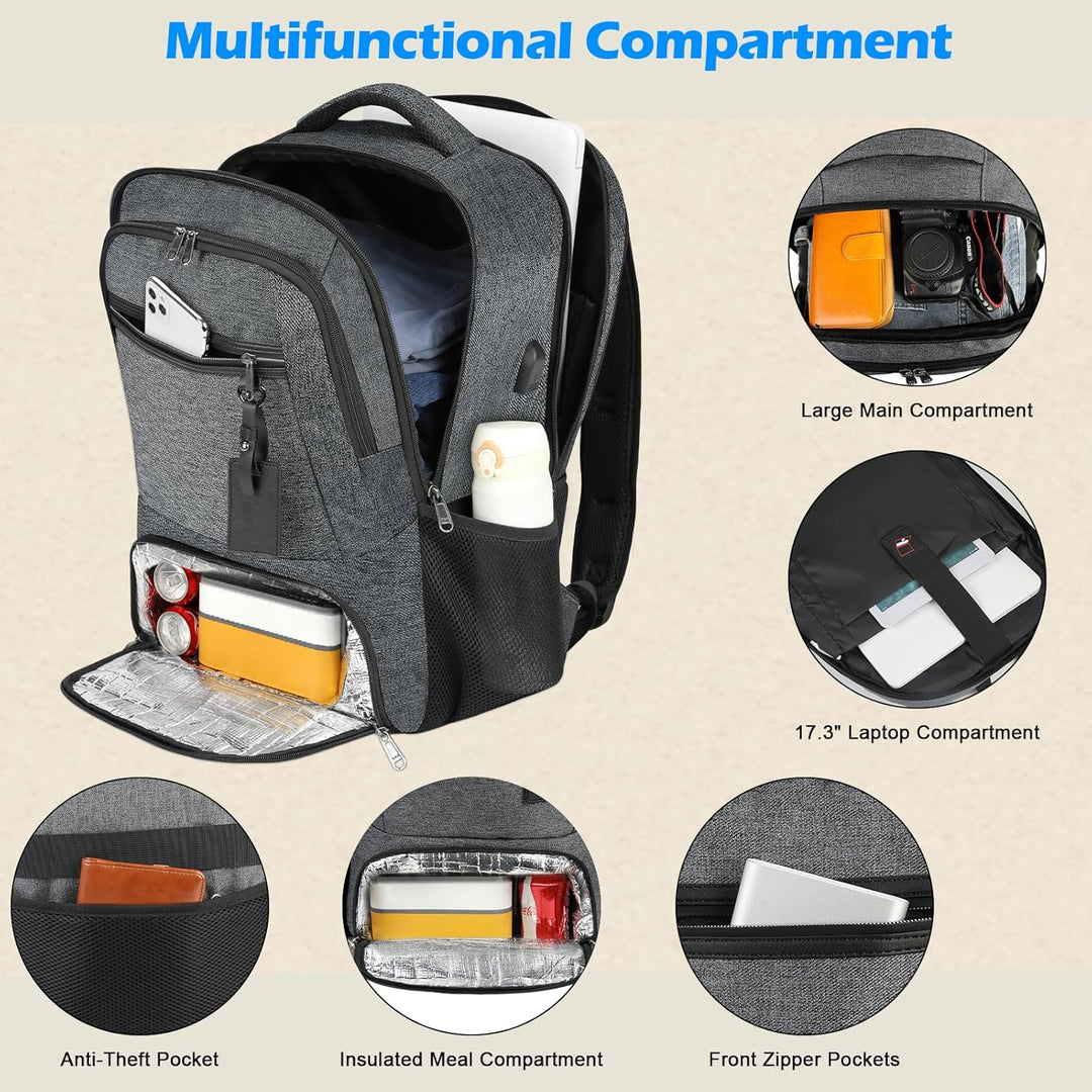 Waterdichte Laptop & Lunch Rugzak met USB Poort – Multi-Vak Reistas Valtor