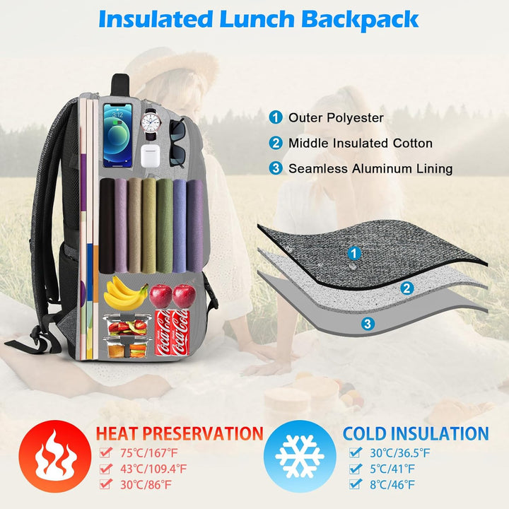 Waterdichte Laptop & Lunch Rugzak met USB Poort – Multi-Vak Reistas Valtor