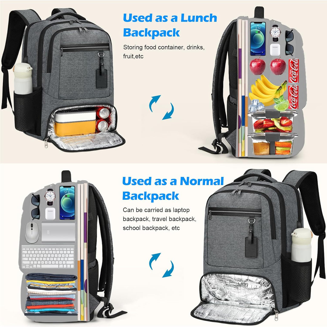 Waterdichte Laptop & Lunch Rugzak met USB Poort – Multi-Vak Reistas Valtor