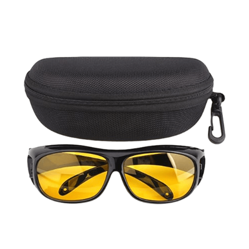 Nachtrijbril anti-verblinding gele lens wraparound reisetui
