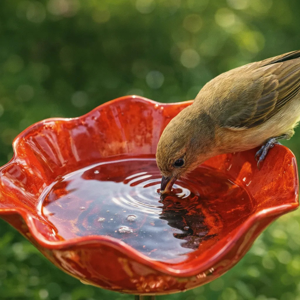 Metalen klaproos-vogeldrinkplaats op steker – tuin- en balkondecoratie, 60 cm