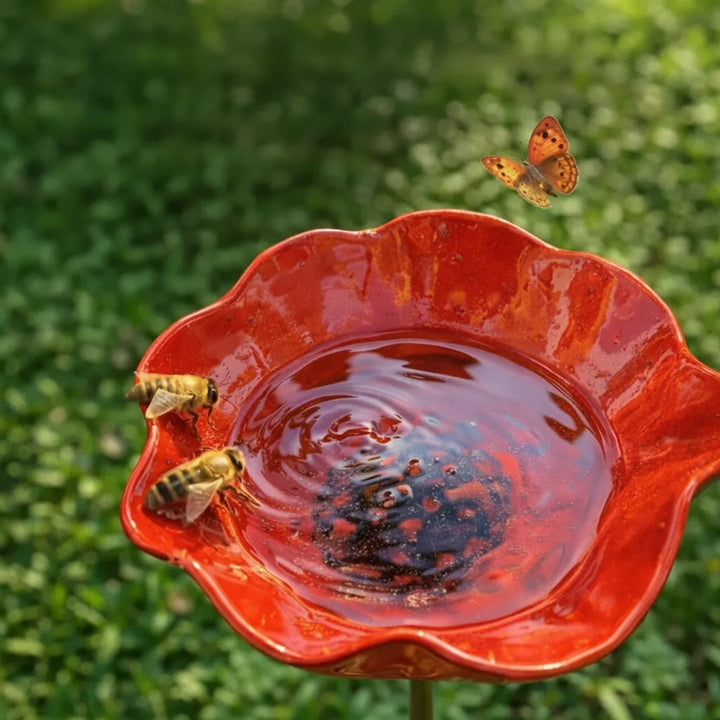 Metalen klaproos-vogeldrinkplaats-stekker – tuin- en balkondecoratie, 60 cm