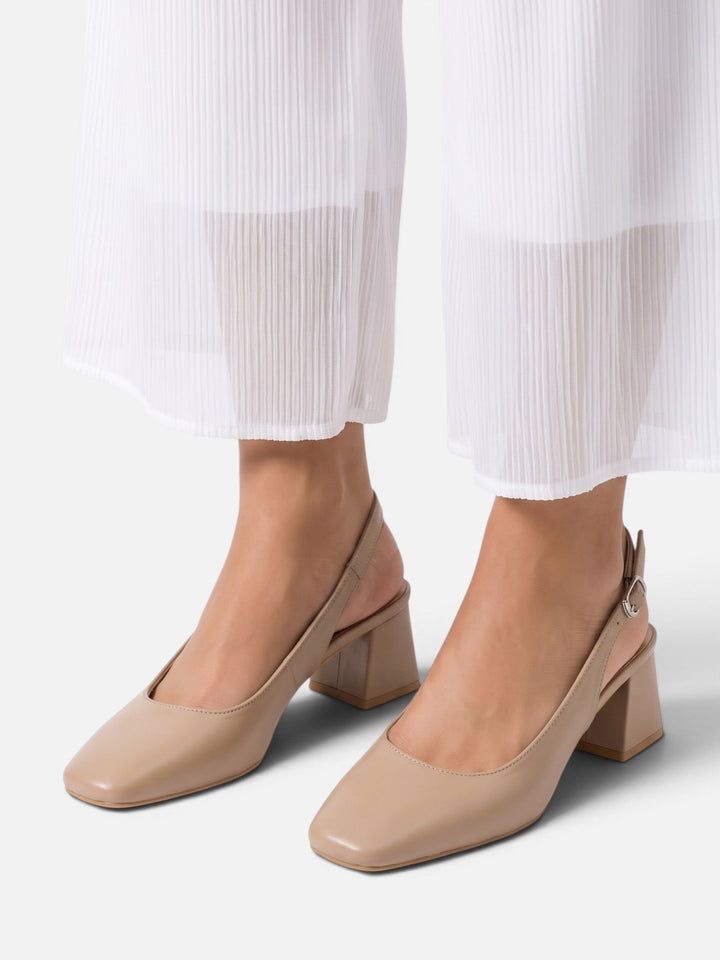 Leren Slingback Pumps voor Dames met Vierkante Neus en Blokhak