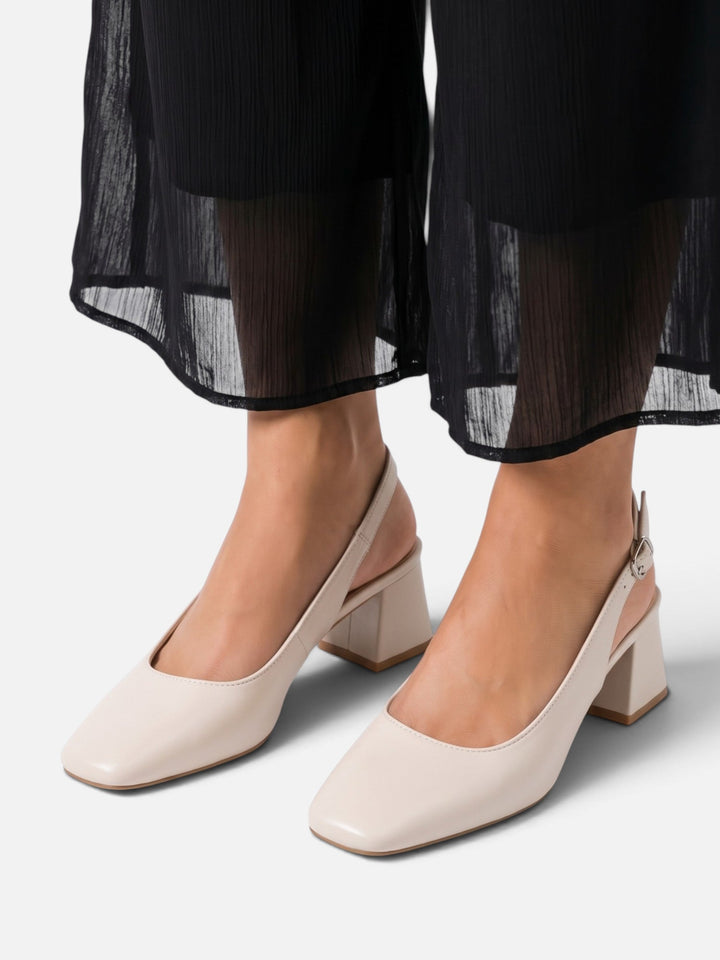 Leren Slingback Pumps voor Dames met Vierkante Neus en Blokhak