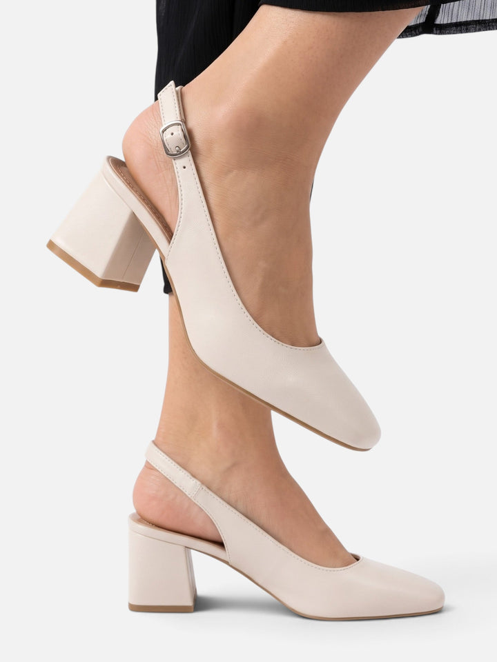 Leren Slingback Pumps voor Dames met Vierkante Neus en Blokhak