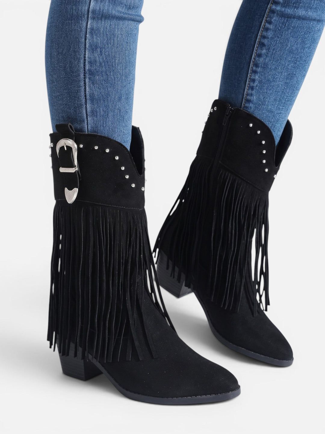 Imitatiesuède Cowboylaarzen voor Dames met Franjes en Studs
