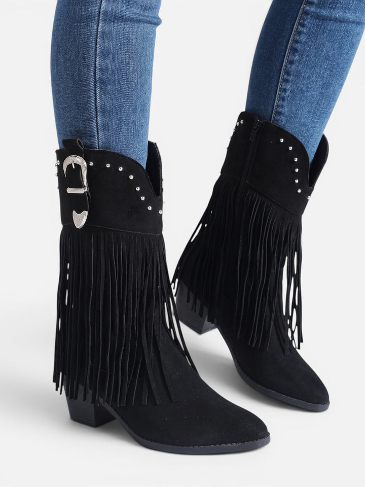 Imitatiesuède Cowboylaarzen voor Dames met Franjes en Studs