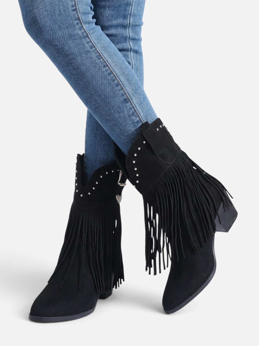 Imitatiesuède Cowboylaarzen voor Dames met Franjes en Studs