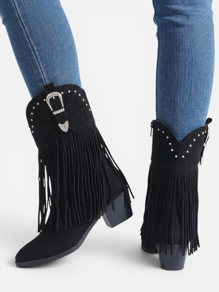 Imitatiesuède Cowboylaarzen voor Dames met Franjes en Studs
