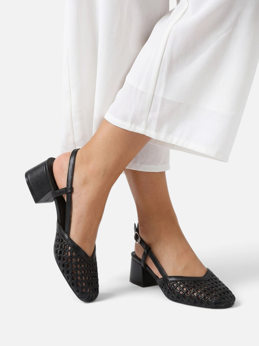 Gevlochten Slingback Pumps voor Dames met Blokhak