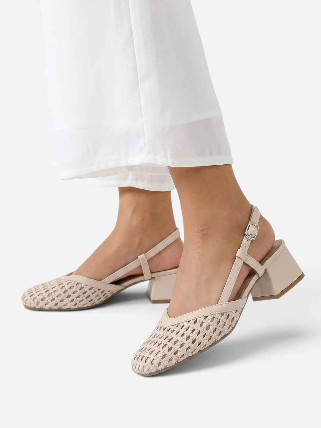 Gevlochten Slingback Pumps voor Dames met Blokhak