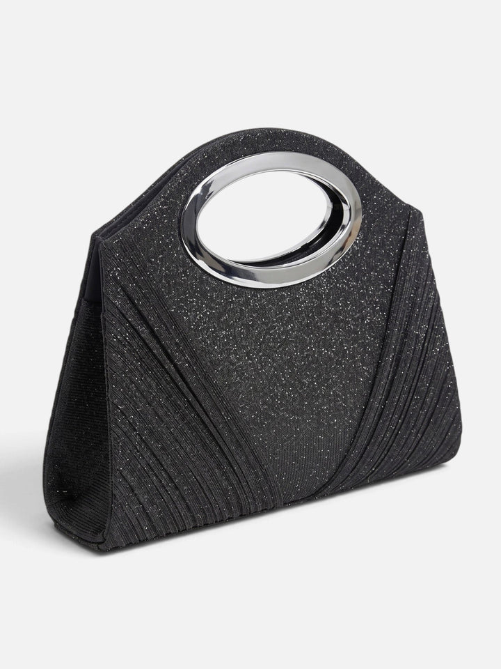 Glitter Avondclutch voor Dames met Plooien en Ovaal Handvat