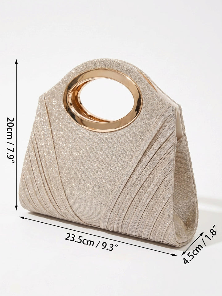 Glitter Avondclutch voor Dames met Plooien en Ovaal Handvat