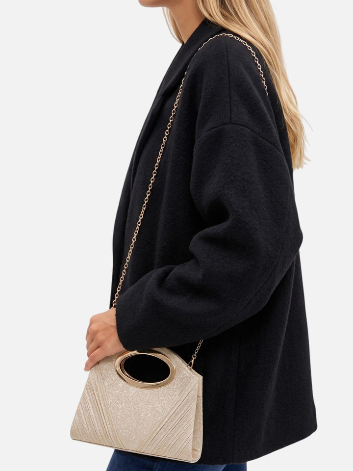 Glitter Avondclutch voor Dames met Plooien en Ovaal Handvat